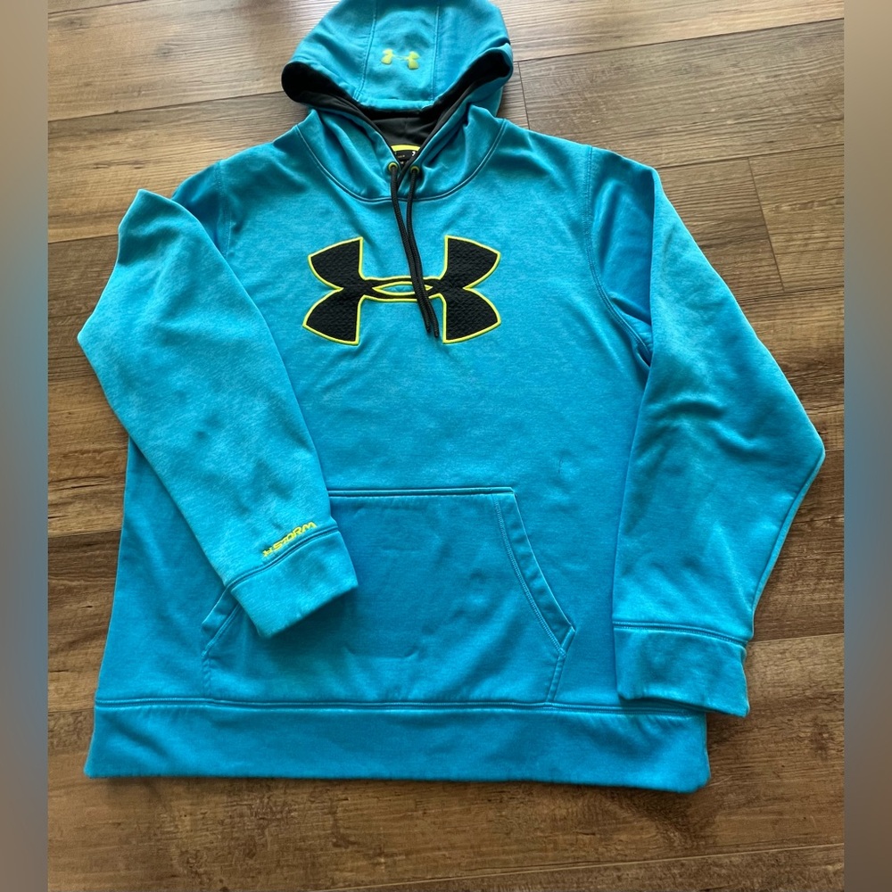 Under Armour Size Large Blue Loose Fit Storm Hoodie Pullover Athletic Sweatshirt